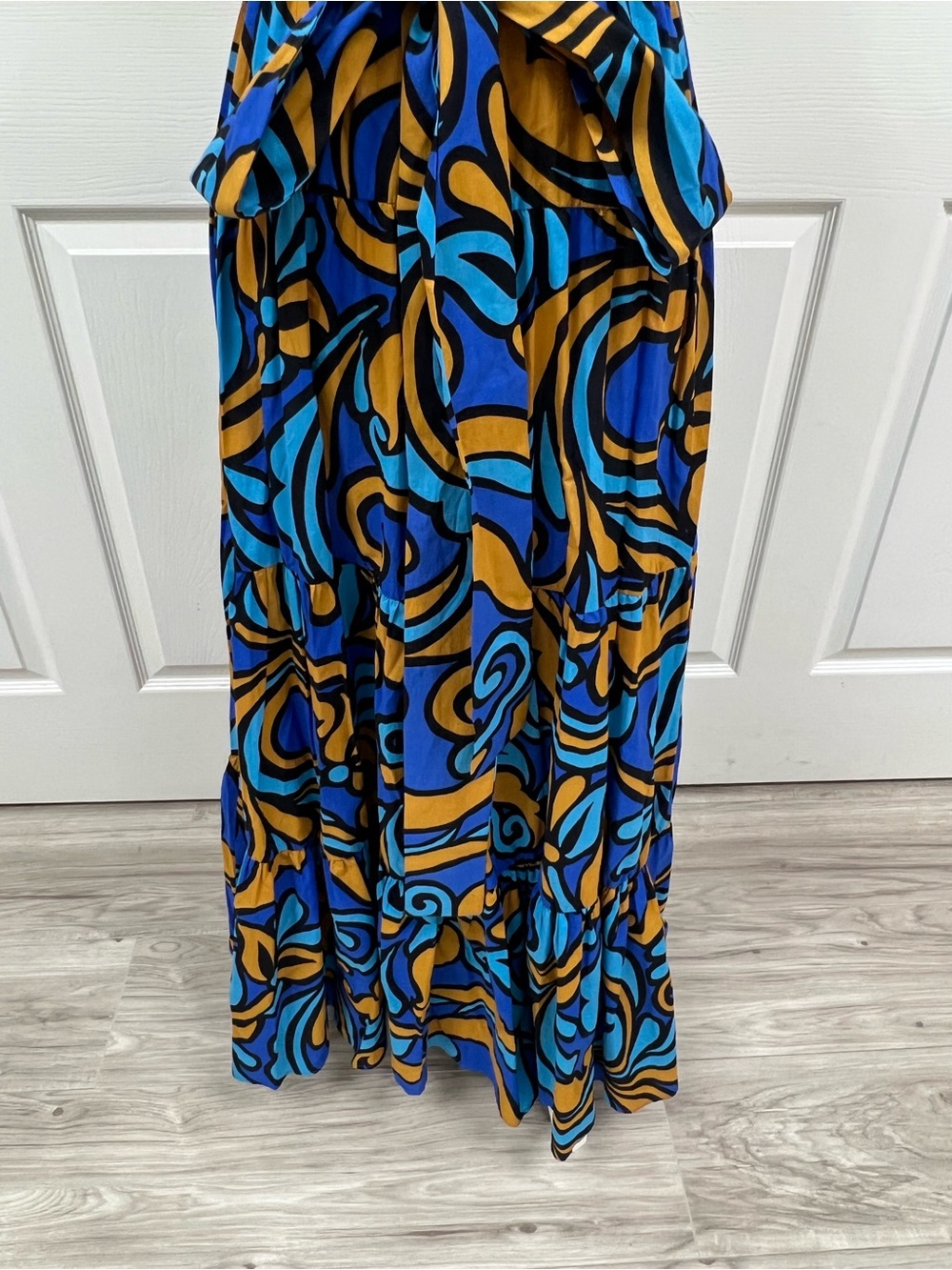 Zara Printed Halter Maxi Dress in Blue Orange Size S NWT - Picture 6 of 13